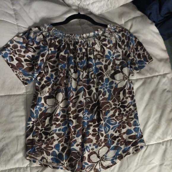 Floral Blue and Brown Women's Top - Picture 7 of 7